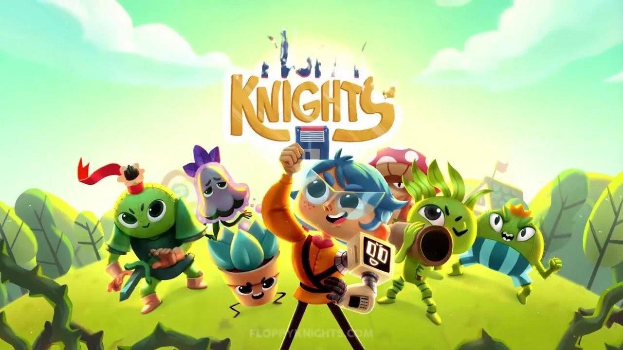 پوستر اصلی بازی Floppy Knights که در آن شخصیت اصلی Phoebe به همراه دشمنان بازی حضور دارند